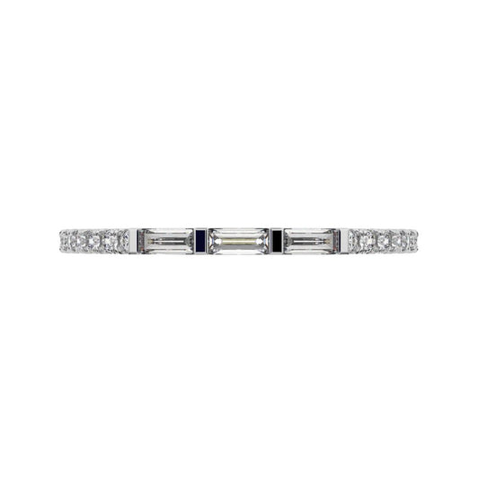 0.32Ct Baguette Cut Simulated Clear Diamond half eternity Stackable 3 stone light simple 14K / 18K Solid White Gold everyday wedding band