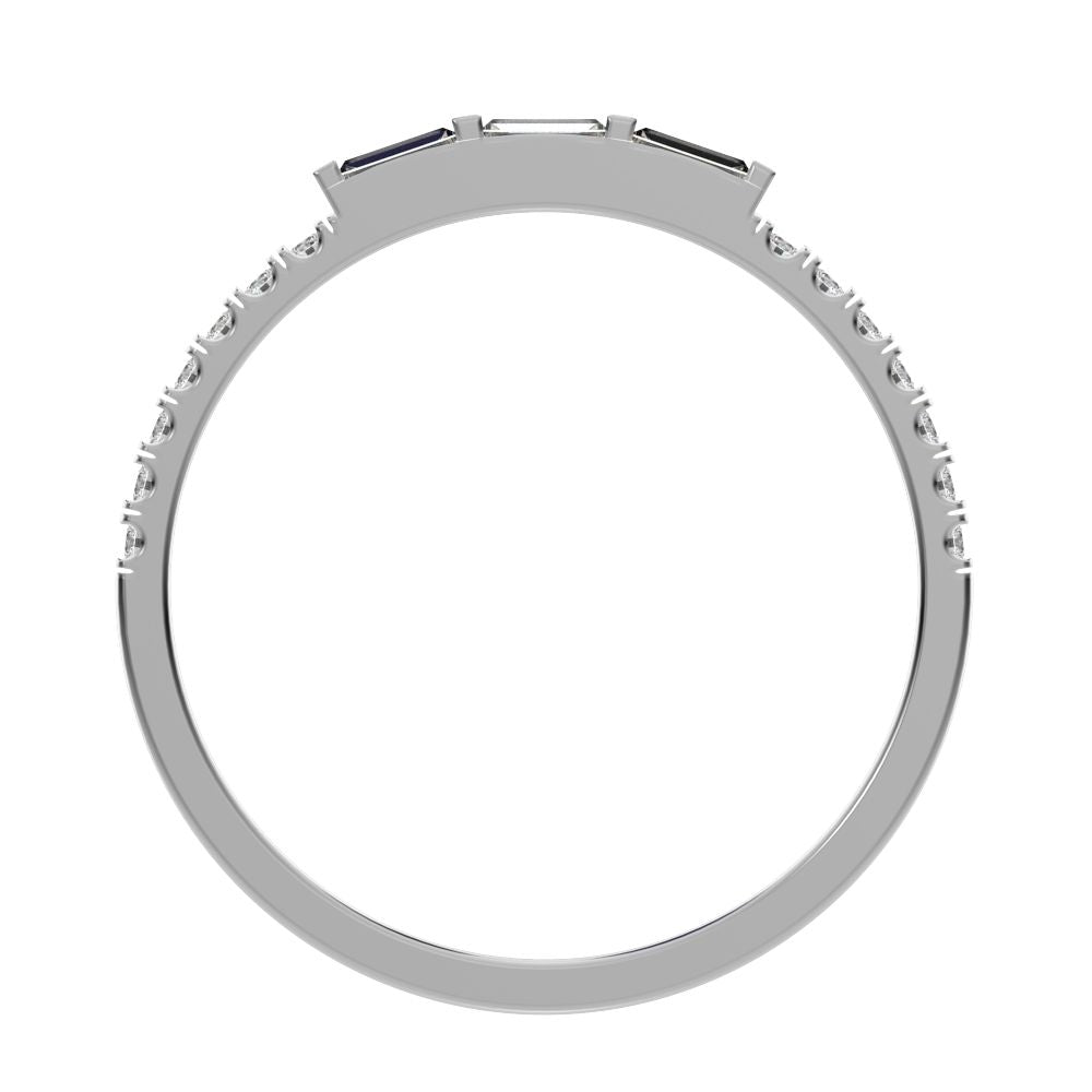 0.32Ct Baguette Cut Simulated Clear Diamond half eternity Stackable 3 stone light simple 14K / 18K Solid White Gold everyday wedding band