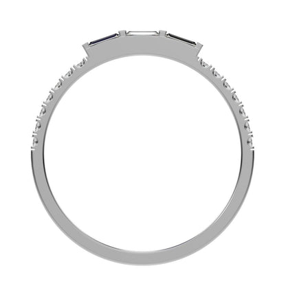 0.32Ct Baguette Cut Simulated Clear Diamond half eternity Stackable 3 stone light simple 14K / 18K Solid White Gold everyday wedding band