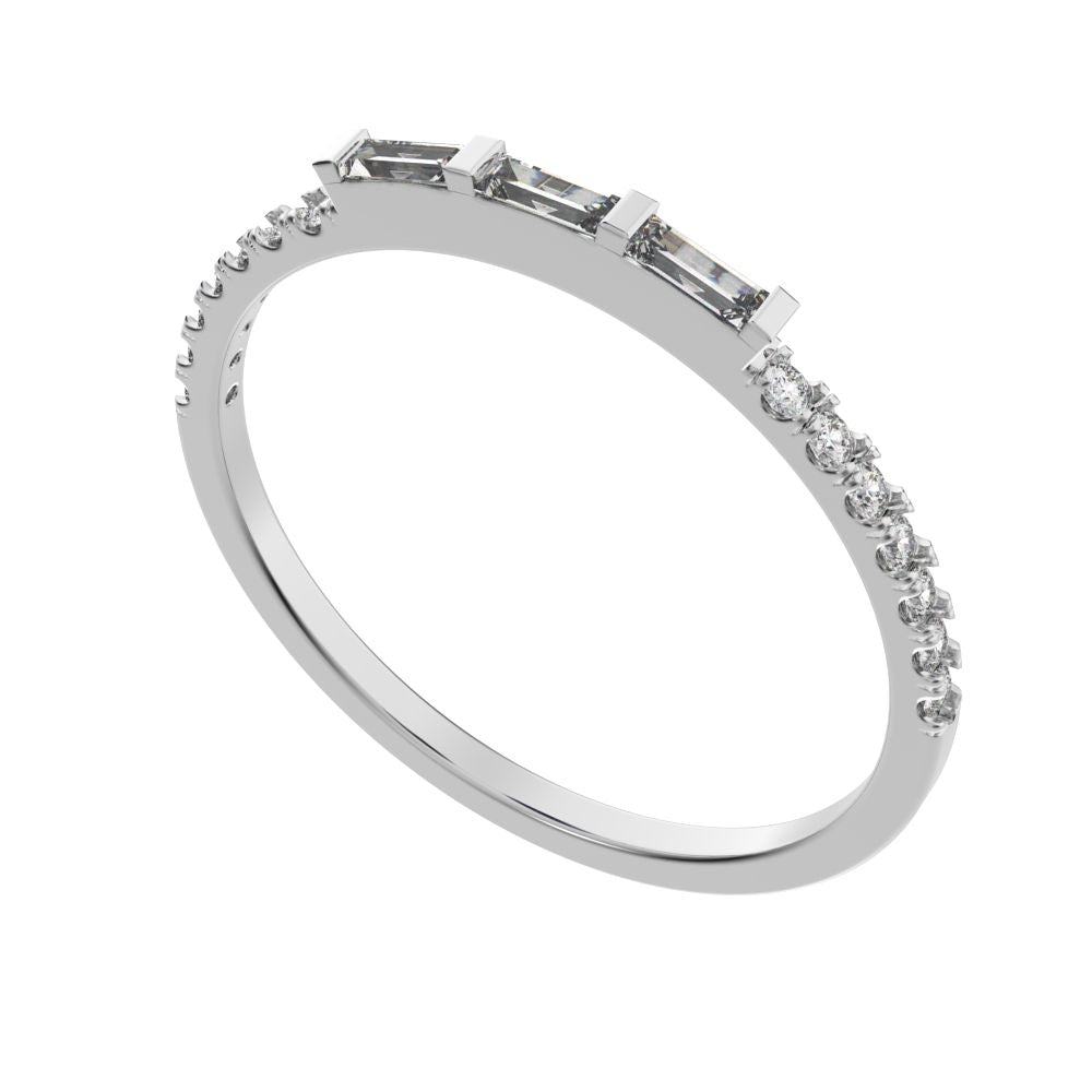 0.32Ct Baguette Cut Simulated Clear Diamond half eternity Stackable 3 stone light simple 14K / 18K Solid White Gold everyday wedding band