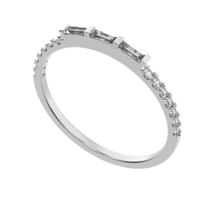 0.32Ct Baguette Cut Simulated Clear Diamond half eternity Stackable 3 stone light simple 14K / 18K Solid White Gold everyday wedding band