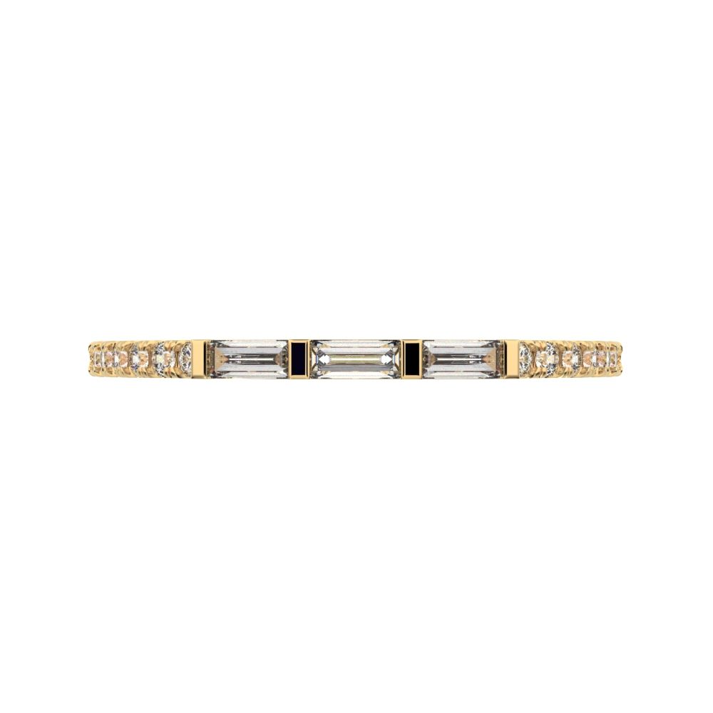 0.32Ct Baguette Cut Simulated Clear Diamond dainty half eternity Stackable 3 stone simple 14K / 18K Solid Yellow Gold everyday wedding band