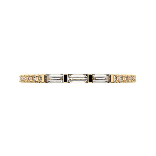 0.32Ct Baguette Cut Simulated Clear Diamond dainty half eternity Stackable 3 stone simple 14K / 18K Solid Yellow Gold everyday wedding band