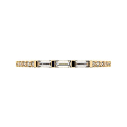 0.32Ct Baguette Cut Moissanite Minimalist half eternity Stackable 3 stone light simple 14K / 18K Solid Yellow Gold everyday wedding band