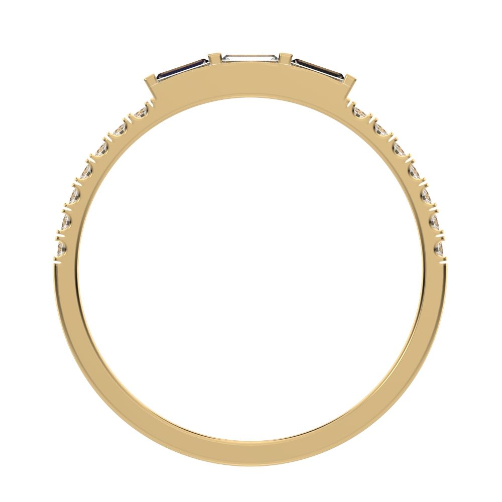 0.32Ct Baguette Cut Simulated Clear Diamond dainty half eternity Stackable 3 stone simple 14K / 18K Solid Yellow Gold everyday wedding band