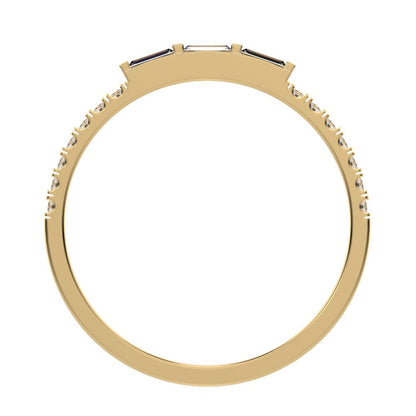 0.32Ct Baguette Cut Simulated Clear Diamond dainty half eternity Stackable 3 stone simple 14K / 18K Solid Yellow Gold everyday wedding band