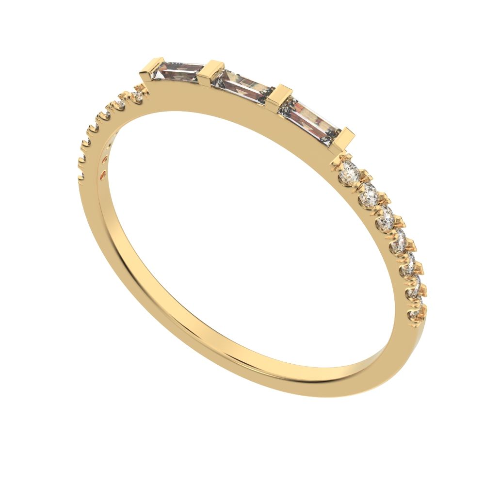 0.32Ct Baguette Cut Simulated Clear Diamond dainty half eternity Stackable 3 stone simple 14K / 18K Solid Yellow Gold everyday wedding band