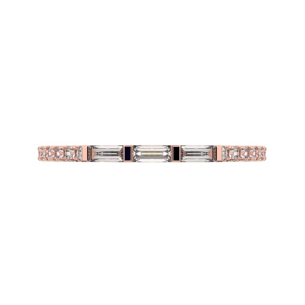 0.32Ct Baguette Cut Moissanite Minimalist half eternity Stackable 3 stone light simple 14K / 18K Solid Rose Gold everyday wedding band
