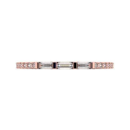 0.32Ct Baguette Cut Moissanite Minimalist half eternity Stackable 3 stone light simple 14K / 18K Solid Rose Gold everyday wedding band