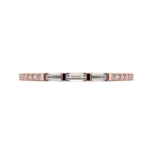 0.32Ct Baguette Cut Moissanite Minimalist half eternity Stackable 3 stone light simple 14K / 18K Solid Rose Gold everyday wedding band