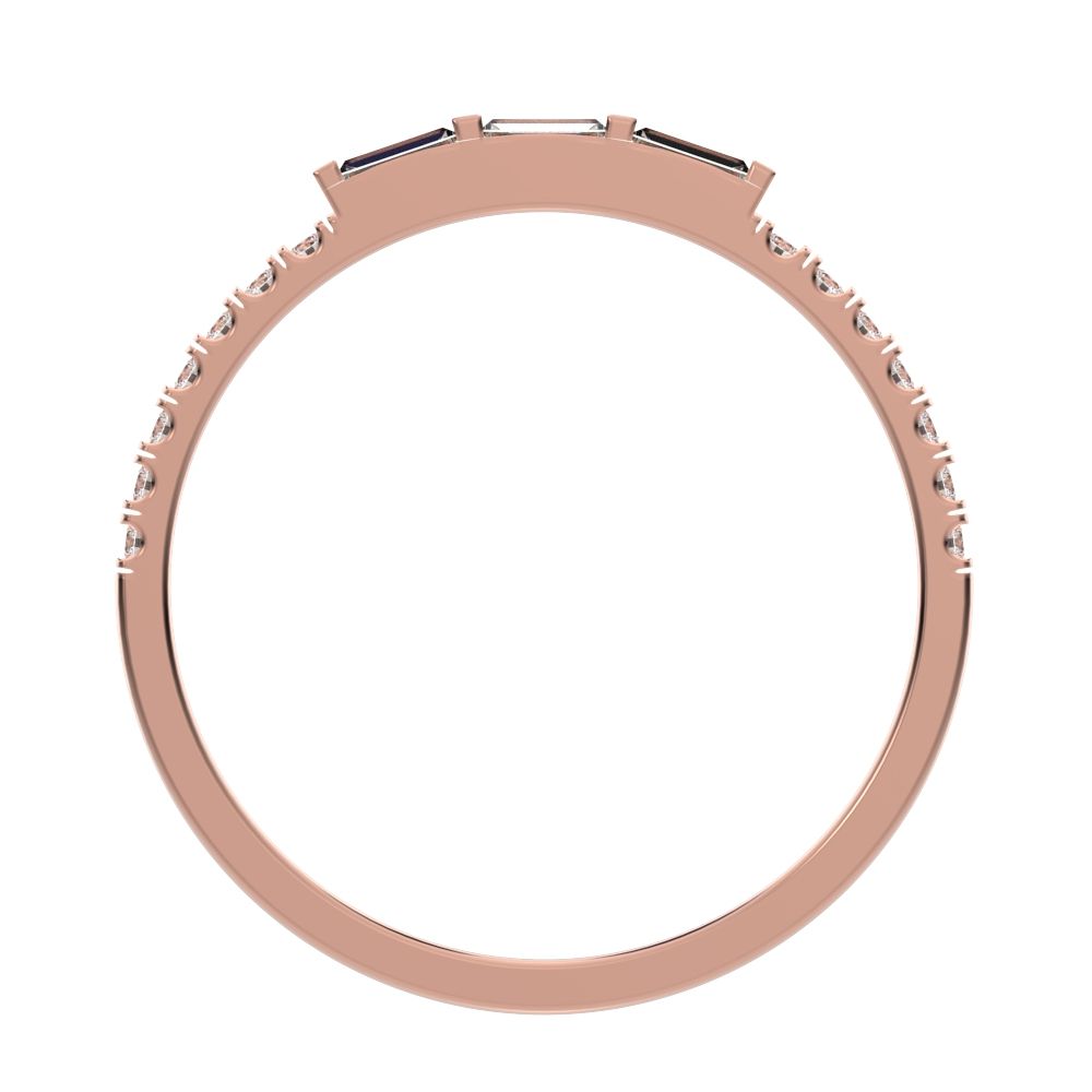 0.32Ct Baguette Cut Moissanite Minimalist half eternity Stackable 3 stone light simple 14K / 18K Solid Rose Gold everyday wedding band