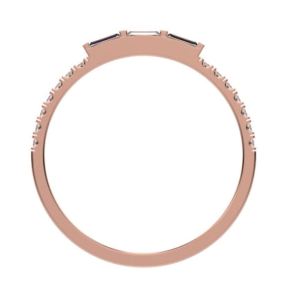 0.32Ct Baguette Cut Moissanite Minimalist half eternity Stackable 3 stone light simple 14K / 18K Solid Rose Gold everyday wedding band