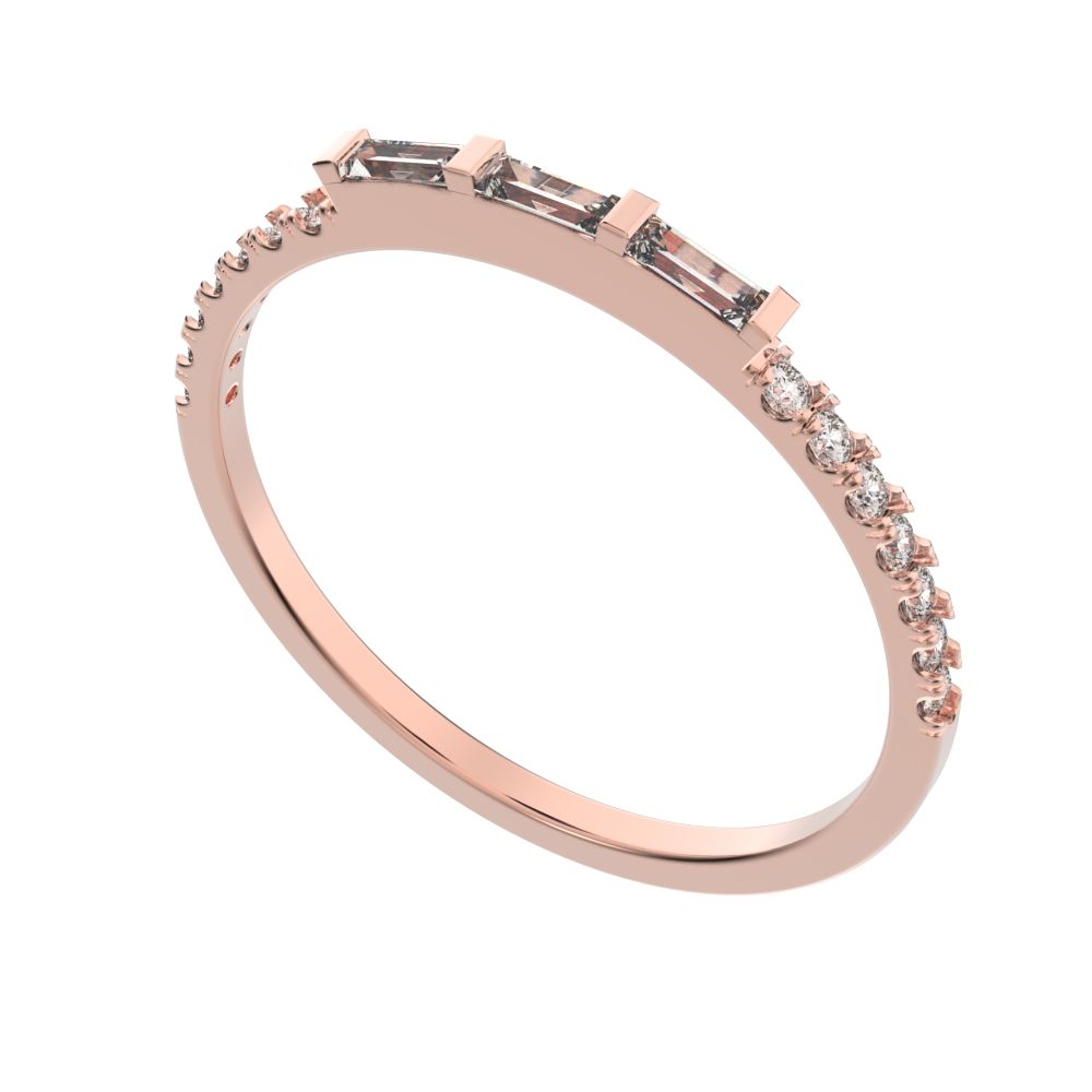 0.32Ct Baguette Cut Simulated Clear Diamond half eternity Stackable 3 stone light simple 14K / 18K Solid Rose Gold everyday wedding band