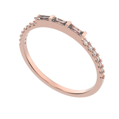 0.32Ct Baguette Cut Simulated Clear Diamond half eternity Stackable 3 stone light simple 14K / 18K Solid Rose Gold everyday wedding band
