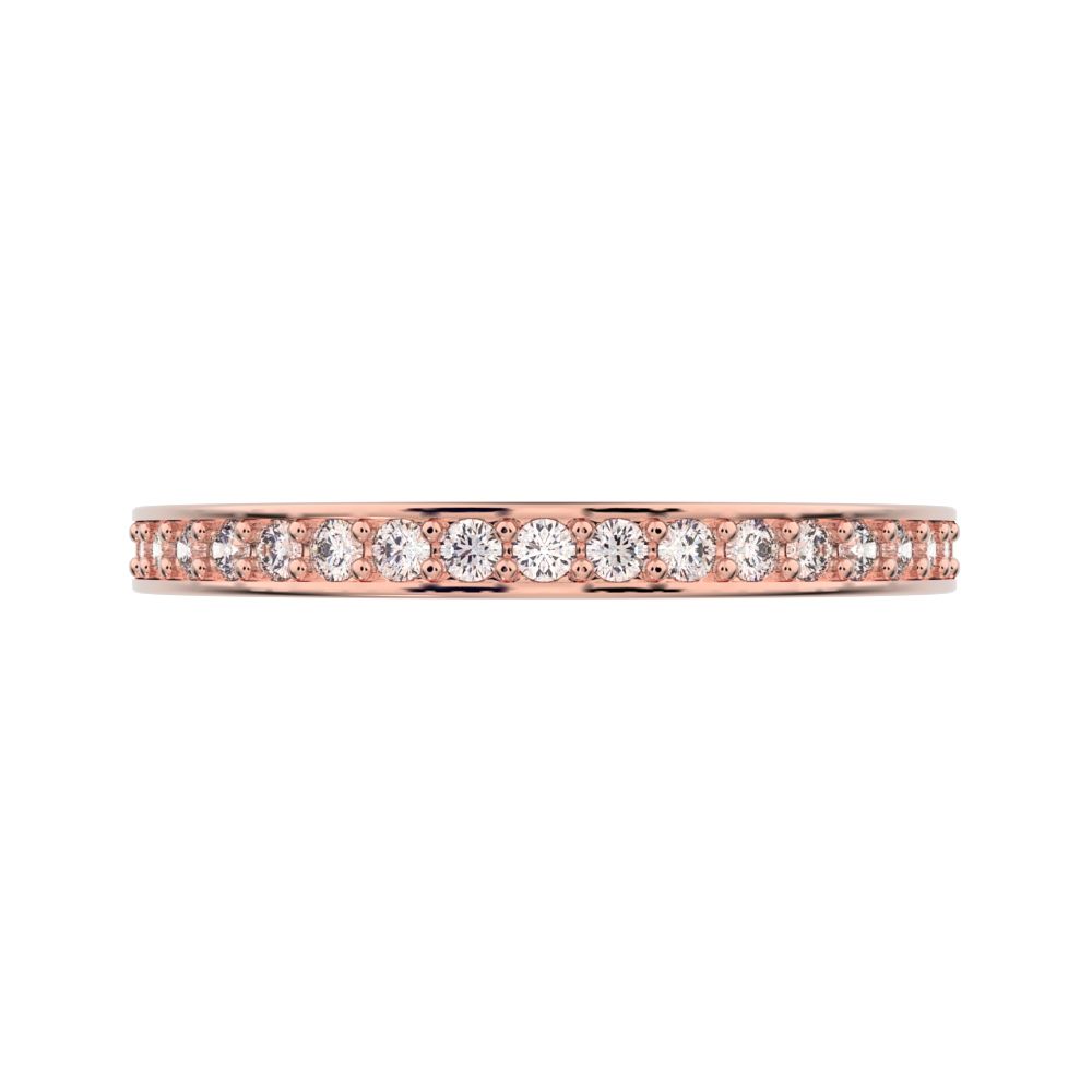 0.285Ct Round Cut Moissanite dainty Minimalist half eternity Stackable channel light simple 14K / 18K Solid Rose Gold everyday wedding band