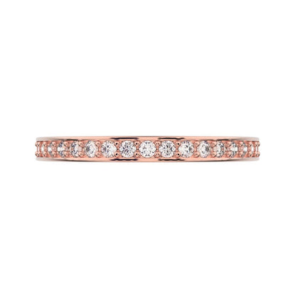 0.285Ct Round Cut Moissanite dainty Minimalist half eternity Stackable channel light simple 14K / 18K Solid Rose Gold everyday wedding band