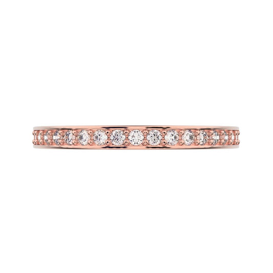 0.285Ct Round Cut Moissanite dainty Minimalist half eternity Stackable channel light simple 14K / 18K Solid Rose Gold everyday wedding band