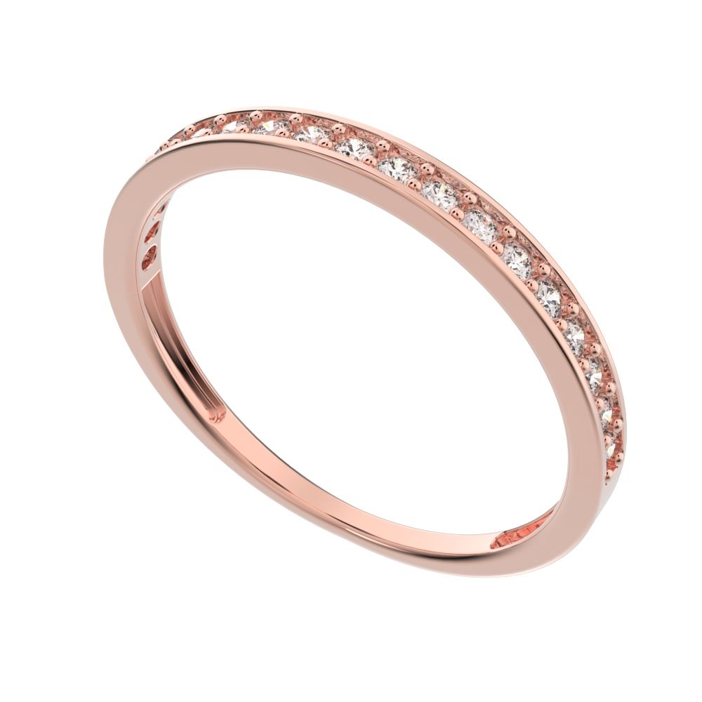 0.285Ct Round Cut Moissanite dainty Minimalist half eternity Stackable channel light simple 14K / 18K Solid Rose Gold everyday wedding band