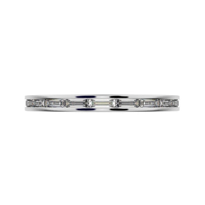 0.66Ct Baguette Cut Moissanite Minimalist half eternity Stackable channel light simple 14K / 18K Solid White Gold everyday wedding band