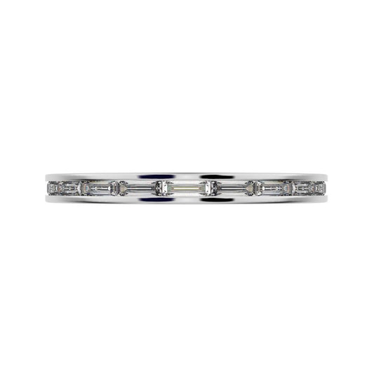 0.66Ct Baguette Cut Moissanite Minimalist half eternity Stackable channel light simple 14K / 18K Solid White Gold everyday wedding band