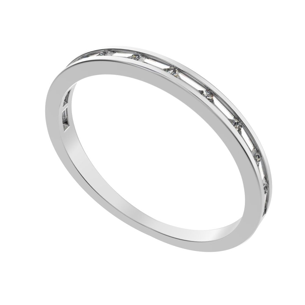 0.66Ct Baguette Cut Simulated Clear Diamond half eternity Stackable channel light simple 14K / 18K Solid White Gold everyday wedding band
