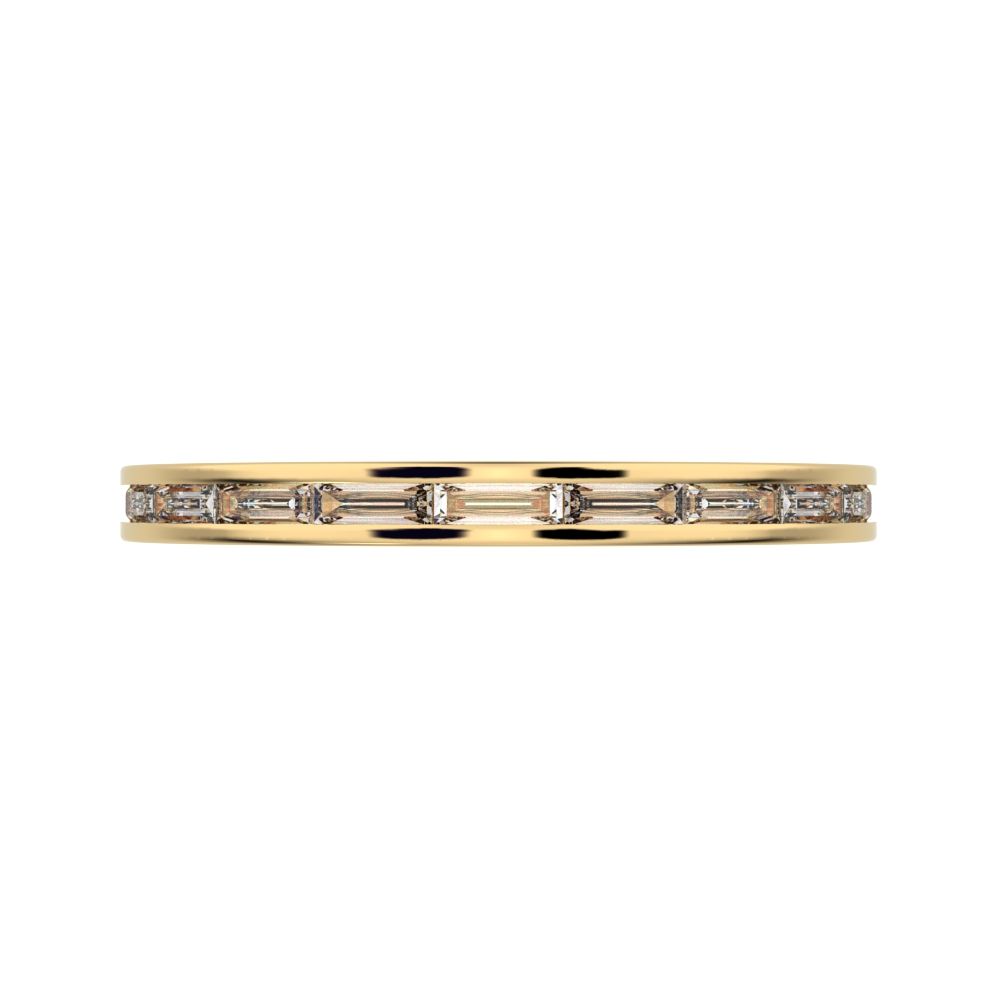 0.66Ct Baguette Cut Moissanite Minimalist half eternity Stackable channel light simple 14K / 18K Solid Yellow Gold everyday wedding band