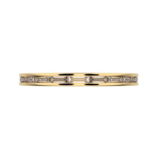 0.66Ct Baguette Cut Moissanite Minimalist half eternity Stackable channel light simple 14K / 18K Solid Yellow Gold everyday wedding band