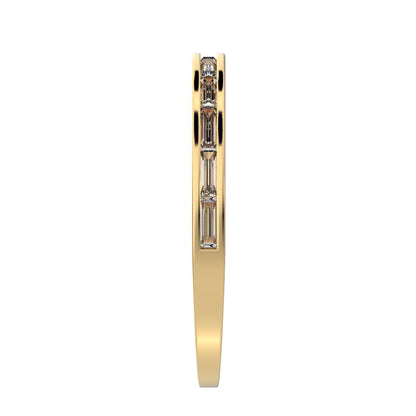 0.66Ct Baguette Cut Moissanite Minimalist half eternity Stackable channel light simple 14K / 18K Solid Yellow Gold everyday wedding band