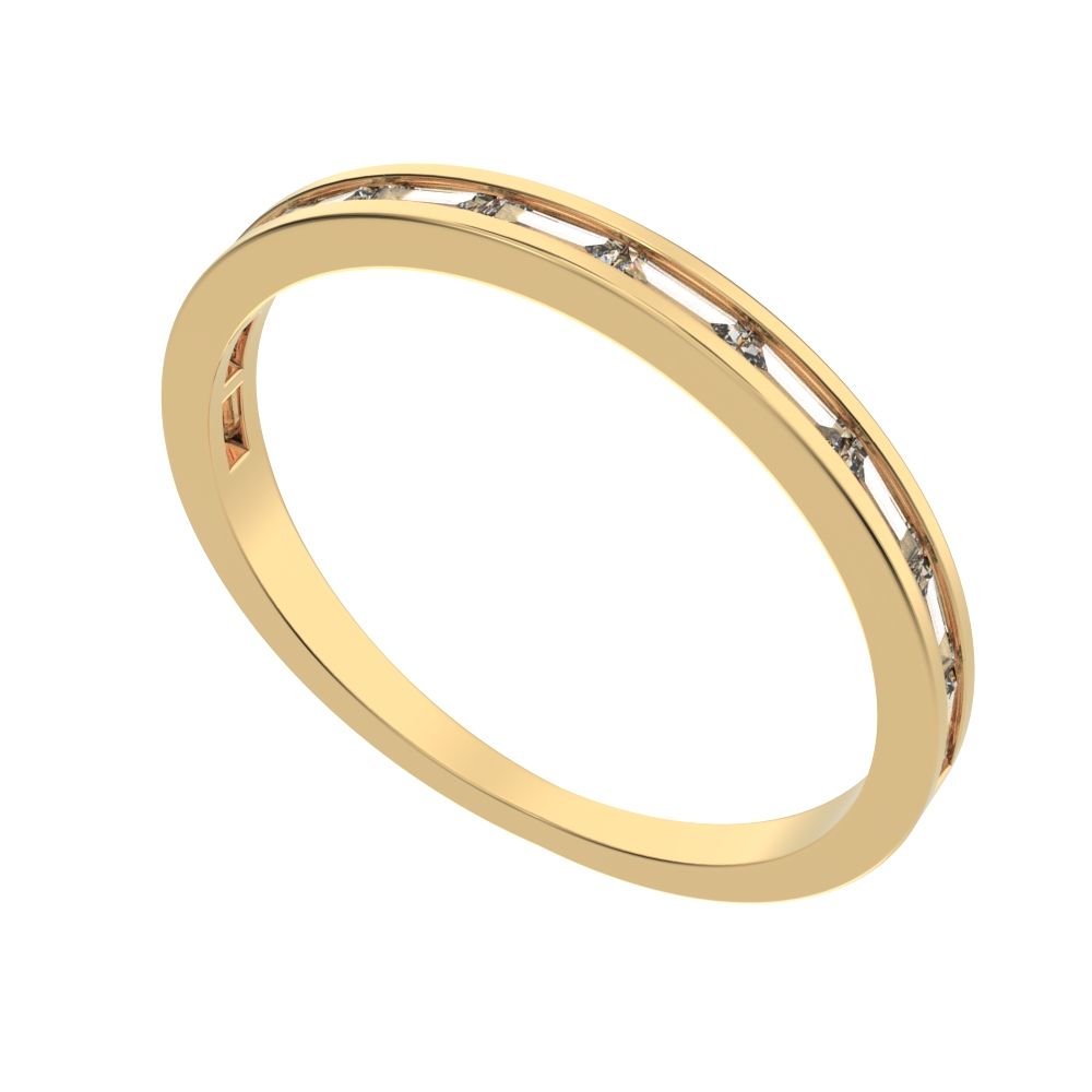 0.66Ct Baguette Cut Moissanite Minimalist half eternity Stackable channel light simple 14K / 18K Solid Yellow Gold everyday wedding band
