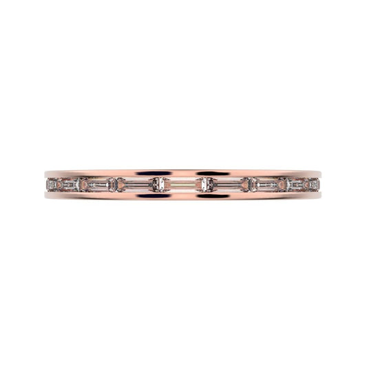 0.66Ct Baguette Cut Simulated Clear Diamond half eternity Stackable channel light simple 14K / 18K Solid Rose Gold everyday wedding band