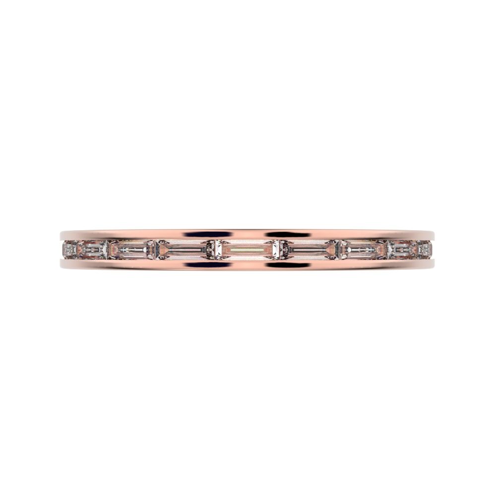 0.66Ct Baguette Cut Moissanite Minimalist half eternity Stackable channel light simple 14K / 18K Solid Rose Gold everyday wedding band