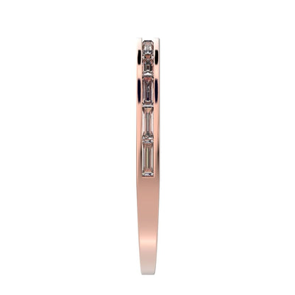0.66Ct Baguette Cut Simulated Clear Diamond half eternity Stackable channel light simple 14K / 18K Solid Rose Gold everyday wedding band