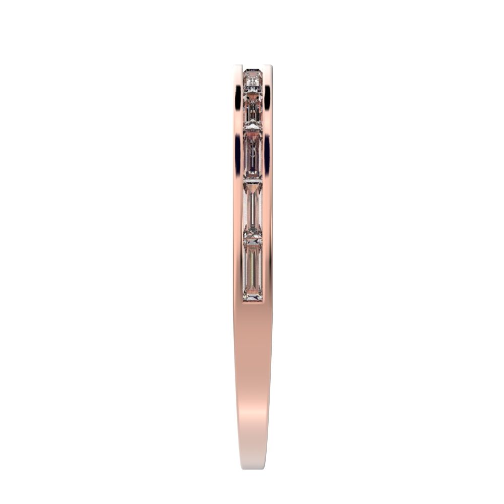 0.66Ct Baguette Cut Moissanite Minimalist half eternity Stackable channel light simple 14K / 18K Solid Rose Gold everyday wedding band