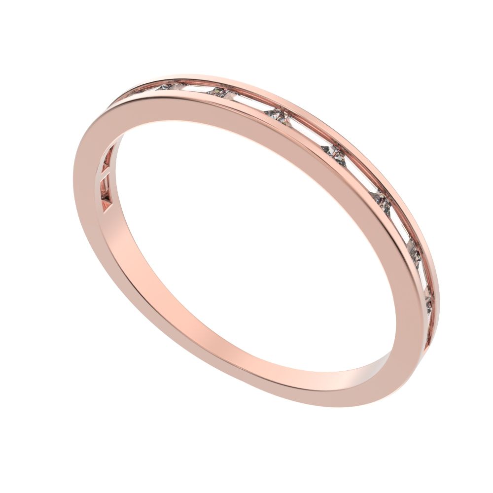 0.66Ct Baguette Cut Moissanite Minimalist half eternity Stackable channel light simple 14K / 18K Solid Rose Gold everyday wedding band