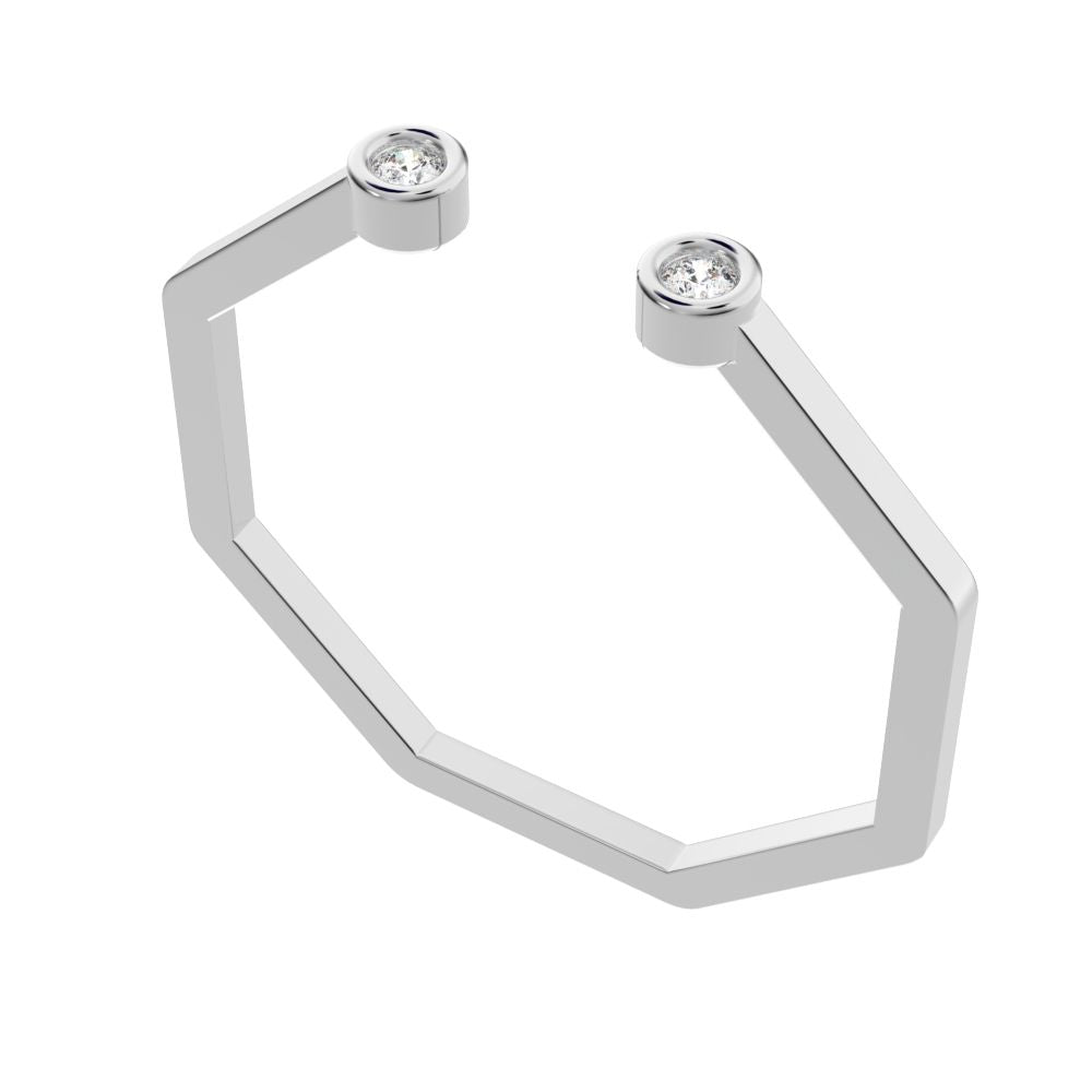 0.03 ct Round Cut Moissanite dainty Minimalist adjustable bezel 2 stone Stackable 14K / 18K Solid White Gold everyday wedding band