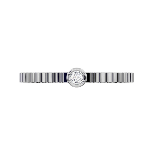 0.03Ct Round Cut Simulated Clear Diamond Minimalist bezel solitaire ribbed Stackable 14K / 18K Solid White Gold everyday wedding band