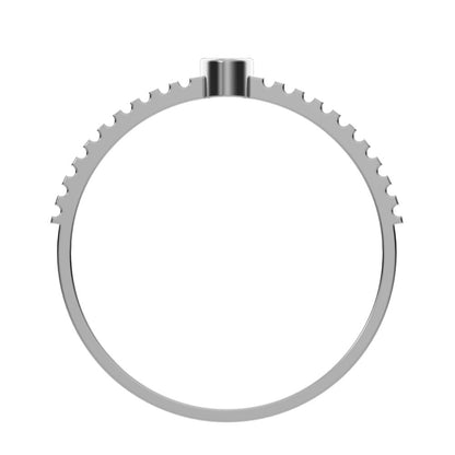 0.03 ct Round Cut Moissanite dainty Minimalist bezel solitaire ribbed Stackable 14K / 18K Solid White Gold everyday wedding band