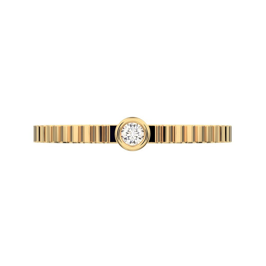 0.03 ct Round Cut Moissanite dainty Minimalist bezel solitaire ribbed Stackable 14K / 18K Solid Yellow Gold everyday wedding band