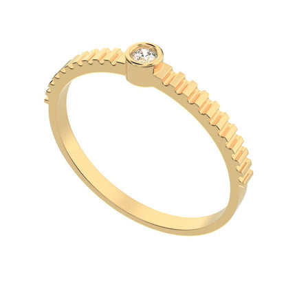 0.03 ct Round Cut Moissanite dainty Minimalist bezel solitaire ribbed Stackable 14K / 18K Solid Yellow Gold everyday wedding band