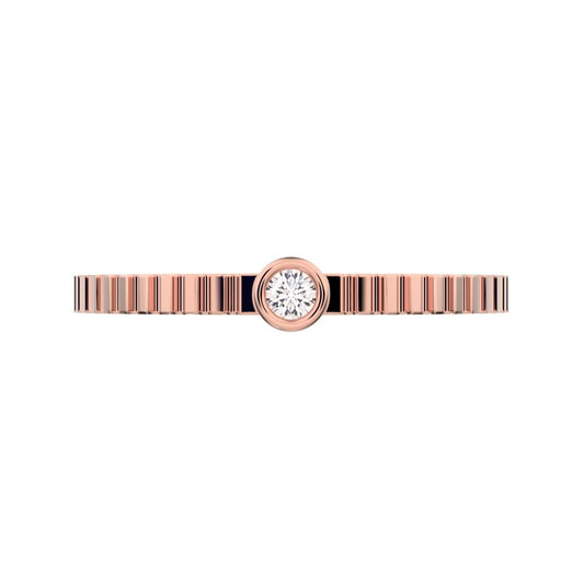 0.03 ct Round Cut Moissanite dainty Minimalist bezel solitaire ribbed Stackable 14K / 18K Solid Rose Gold everyday wedding band
