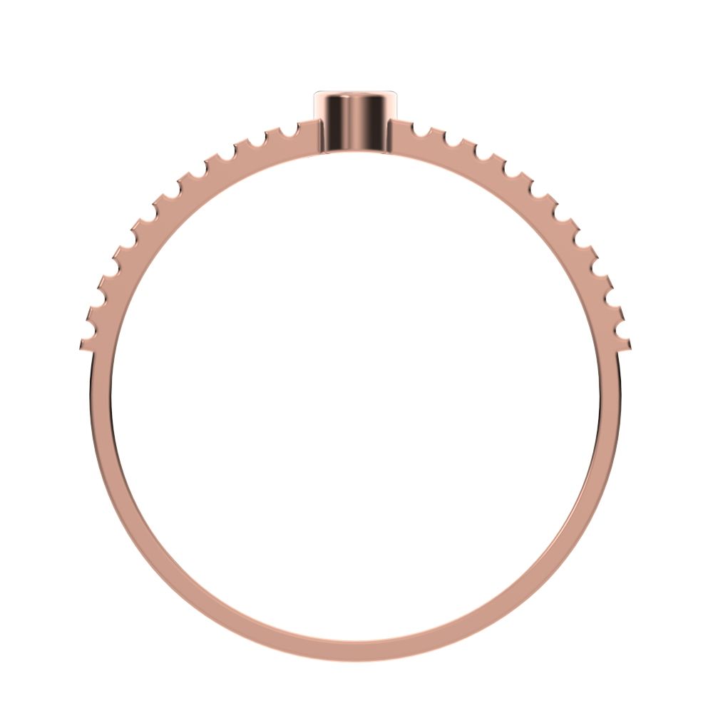 0.03Ct Round Cut Simulated Clear Diamond dainty Minimalist bezel solitaire ribbed Stackable 14K / 18K Solid Rose Gold everyday wedding band