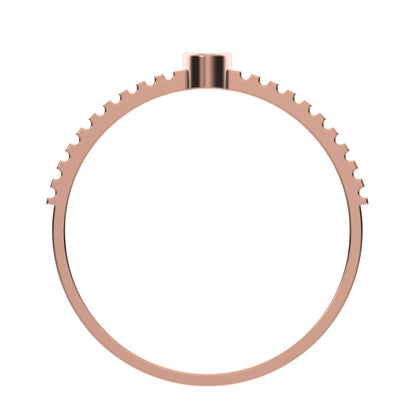 0.03 ct Round Cut Moissanite dainty Minimalist bezel solitaire ribbed Stackable 14K / 18K Solid Rose Gold everyday wedding band