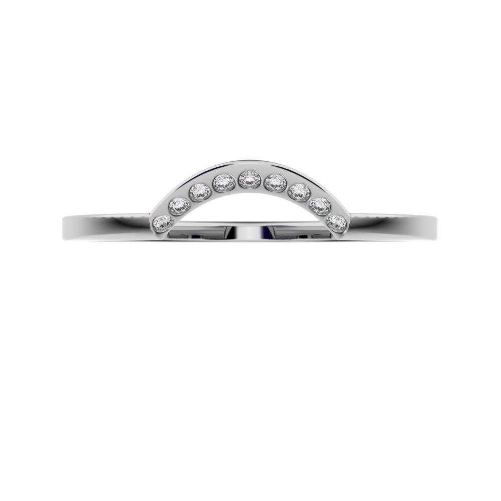 0.045Ct Round Cut Simulated Clear Diamond dainty Minimalist half moon Stackable curved arc 14K / 18K Solid White Gold everyday wedding band