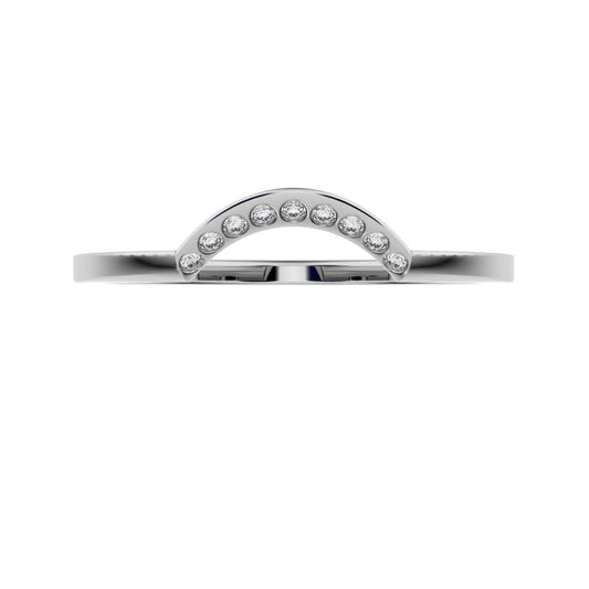 0.045 ct Round Cut Moissanite dainty Minimalist half moon Stackable curved arc 14K / 18K Solid White Gold everyday wedding band