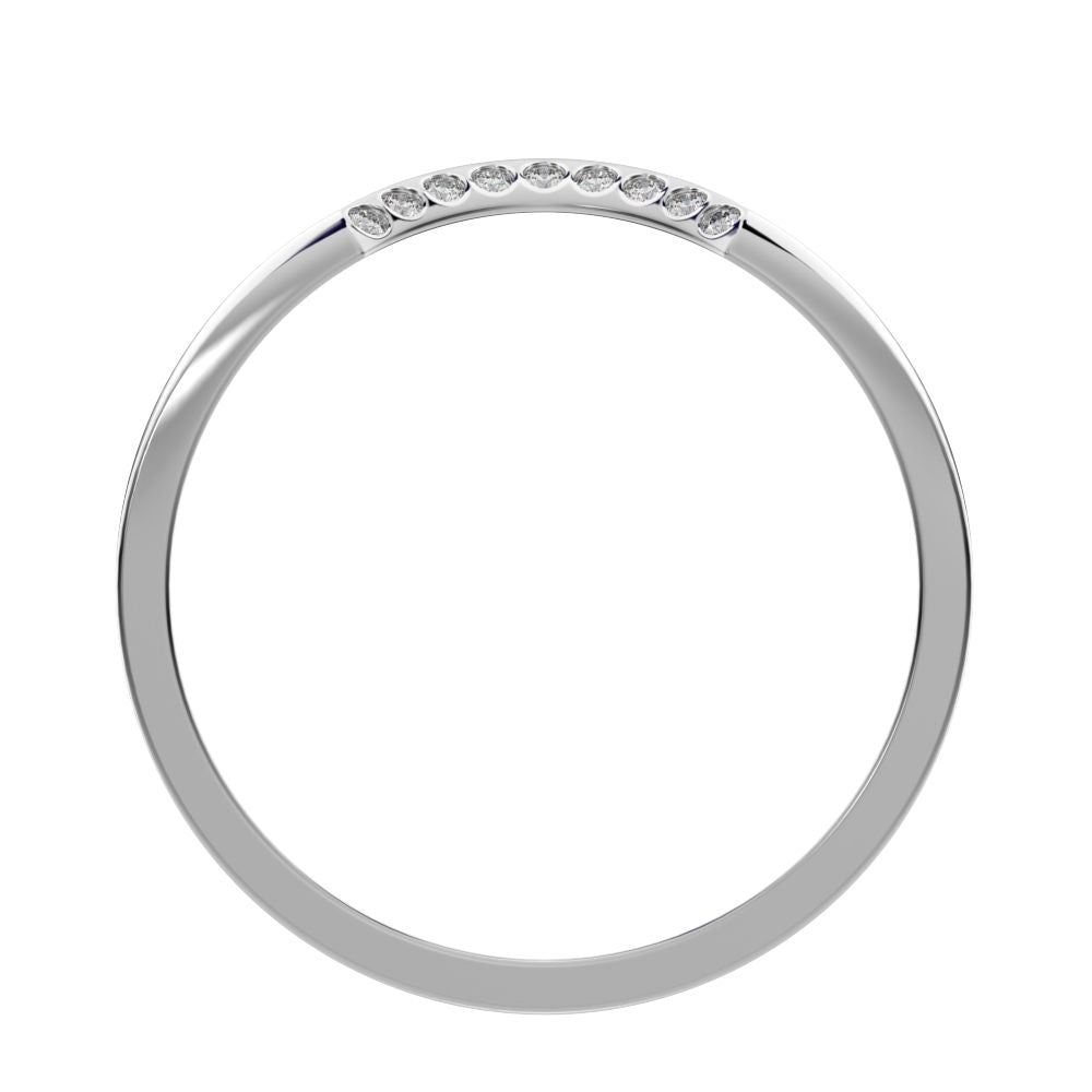 0.045 ct Round Cut Moissanite dainty Minimalist half moon Stackable curved arc 14K / 18K Solid White Gold everyday wedding band