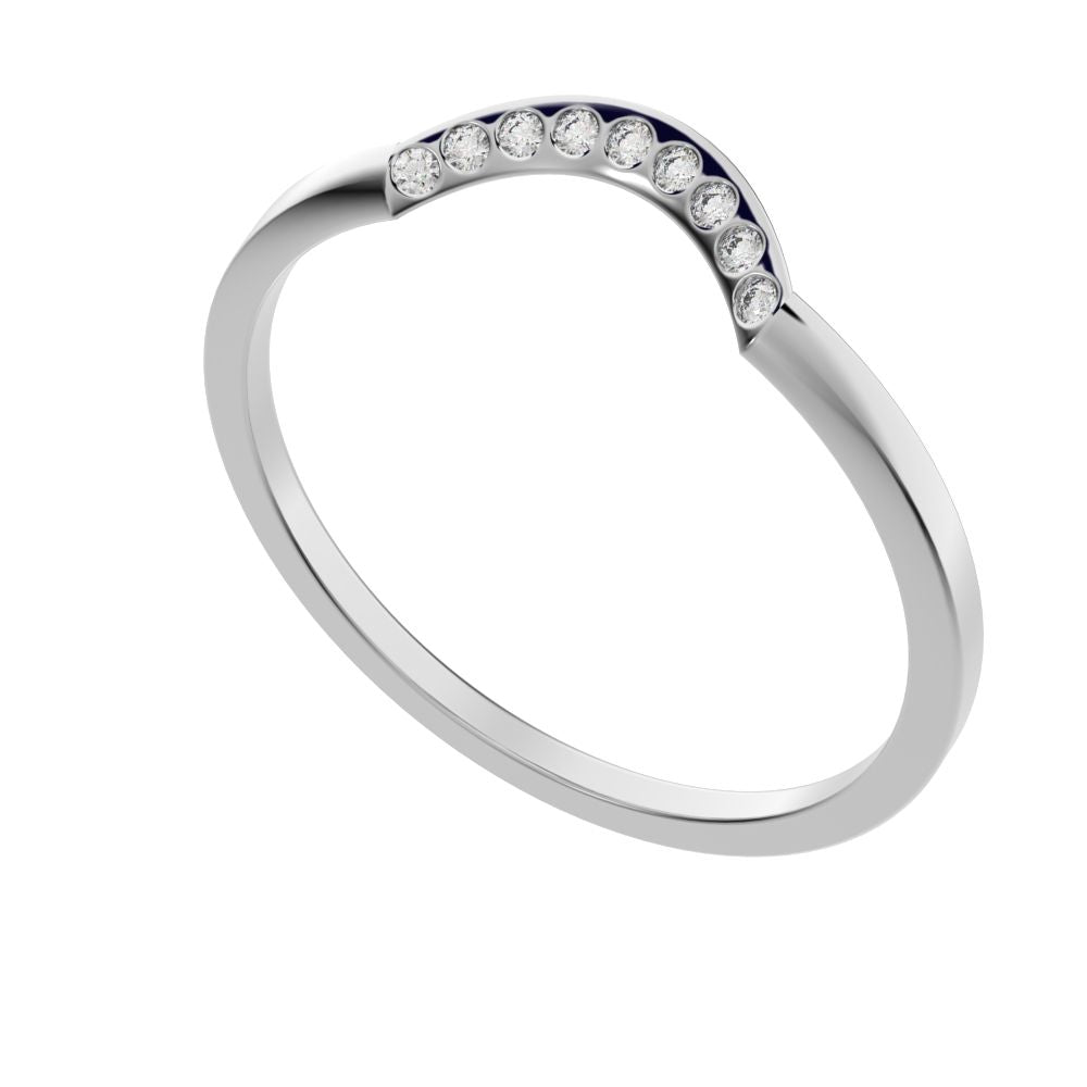 0.045Ct Round Cut Simulated Clear Diamond dainty Minimalist half moon Stackable curved arc 14K / 18K Solid White Gold everyday wedding band