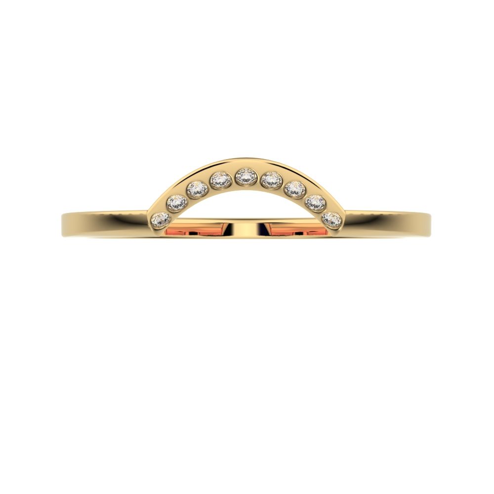 0.045Ct Round Cut Simulated Clear Diamond Minimalist half moon Stackable curved arc 14K / 18K Solid Yellow Gold everyday wedding band
