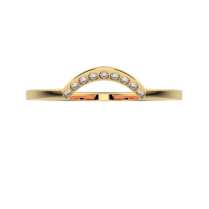 0.045 ct Round Cut Moissanite dainty Minimalist half moon Stackable curved arc 14K / 18K Solid Yellow Gold everyday wedding band