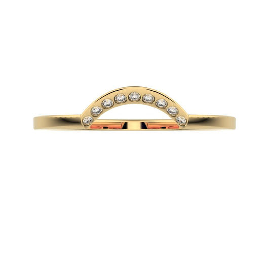0.045 ct Round Cut Moissanite dainty Minimalist half moon Stackable curved arc 14K / 18K Solid Yellow Gold everyday wedding band