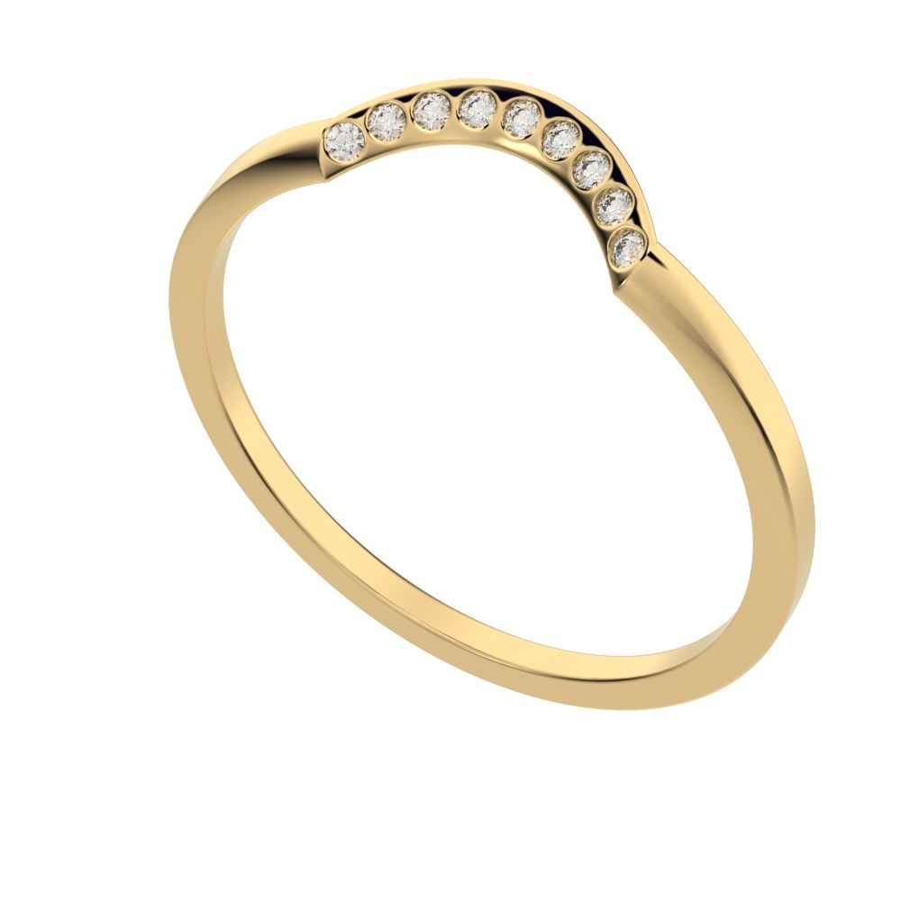 0.045Ct Round Cut Simulated Clear Diamond Minimalist half moon Stackable curved arc 14K / 18K Solid Yellow Gold everyday wedding band